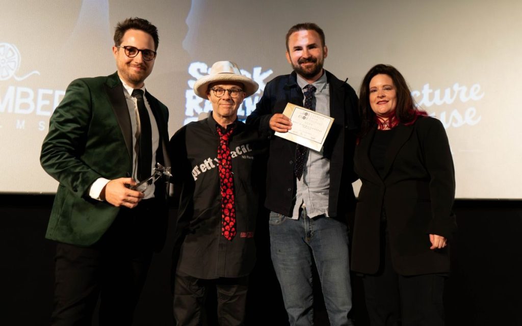 Lake on the Cabin is an award-winning short film, seen here receiving their award from Graham Humphreys.