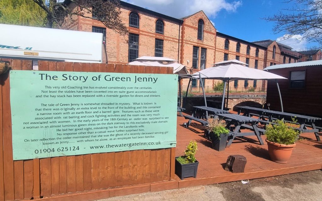The story of Green Jenny displayed in the Watergate Inn’s rear yard, where the legend is still part of the pub.