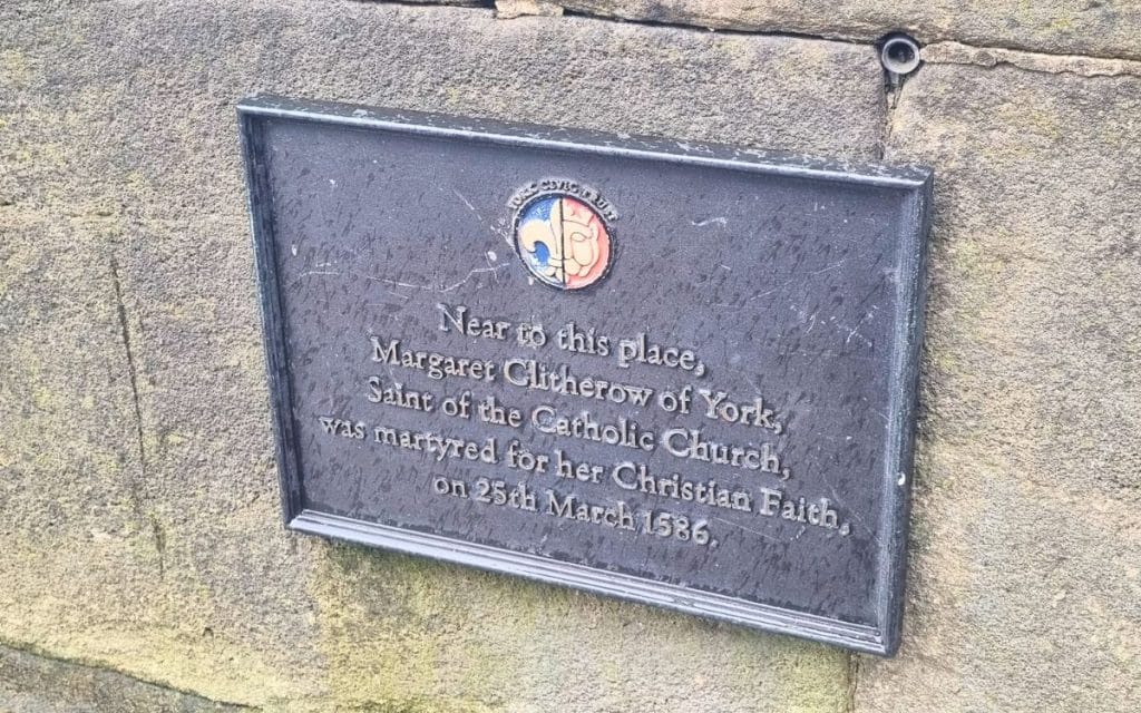 Margaret Clitherow of York: Crushed to Death on Ouse Bridge 4 A plaque on the Ouse Bridge noting the execution site of St Margaret Clitherow of York.