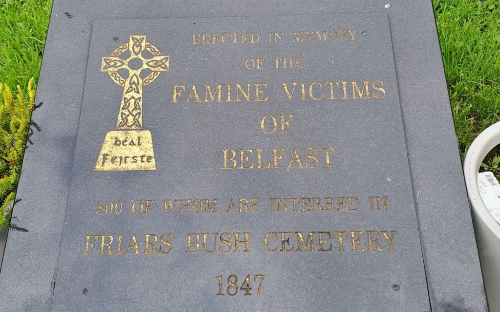 Famine Victims of Belfast famine memorial at Friars Bush Cemetery.